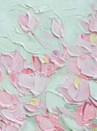 painting of petals in pink and pale blue