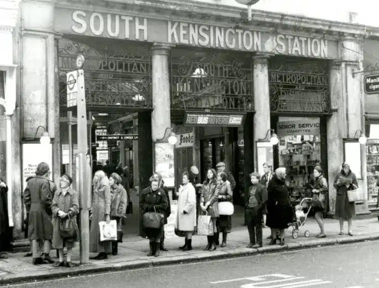 outside south kensington tube station in 1970s