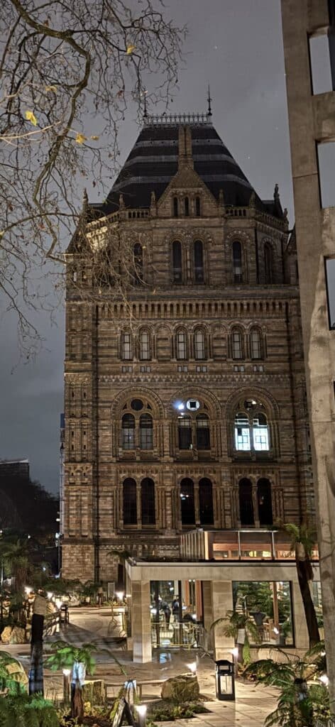 an evening view of Natural History Museum in South Kensington